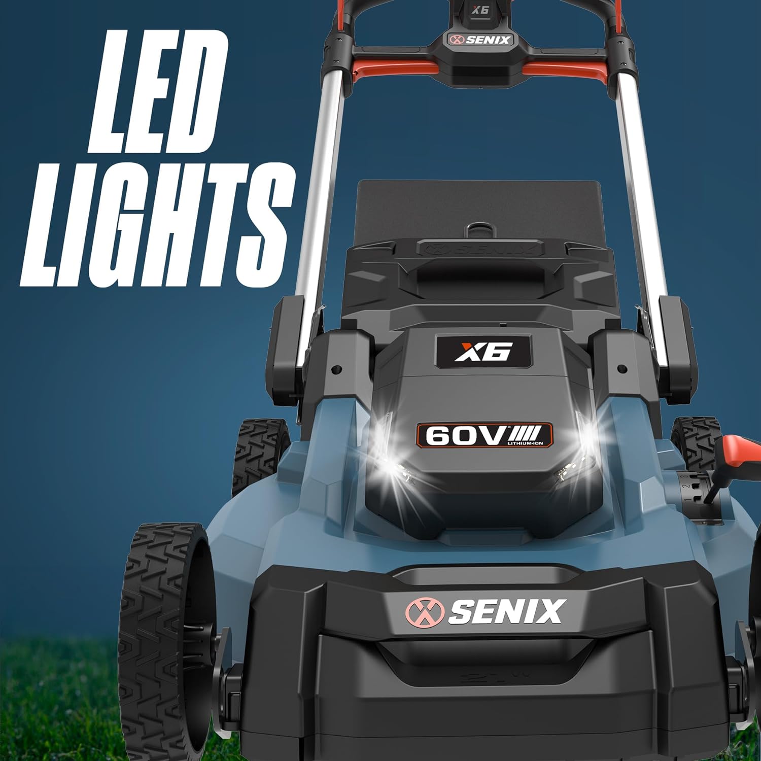 SENIX X6 60 Volt Max* 21-Inch 3-in-1 Cordless Push Lawn Mower, with Bagging, Mulching, and Side Discharge, Height Adjustment, Smart Display, 6Ah Lithium-ion Battery & Charger Included (LPPX6-H)