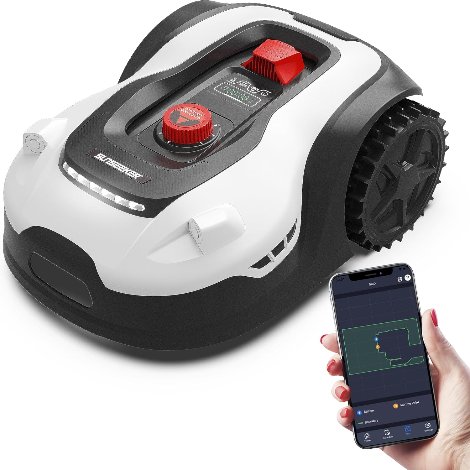 SUNSEEKER L22 Robotic Lawn Mower 0.3 Acre/ 13,000 Sq.Ft, with Mapping Function and App Control, Only 52 db,Rain Sensor & Boundary Wire, Battery & Charger Included, Black & White…
