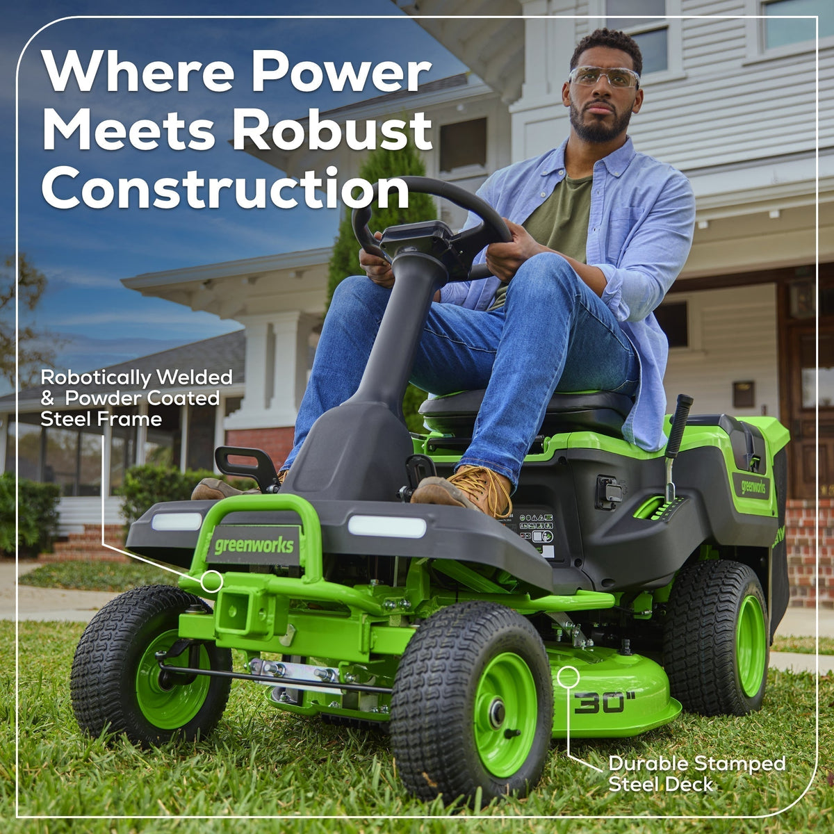 60V 30” CrossoverT Riding Lawn Tractor with (2) 8.0 Ah, (2) 4.0 Ah Batteries & 600-Watt Charger