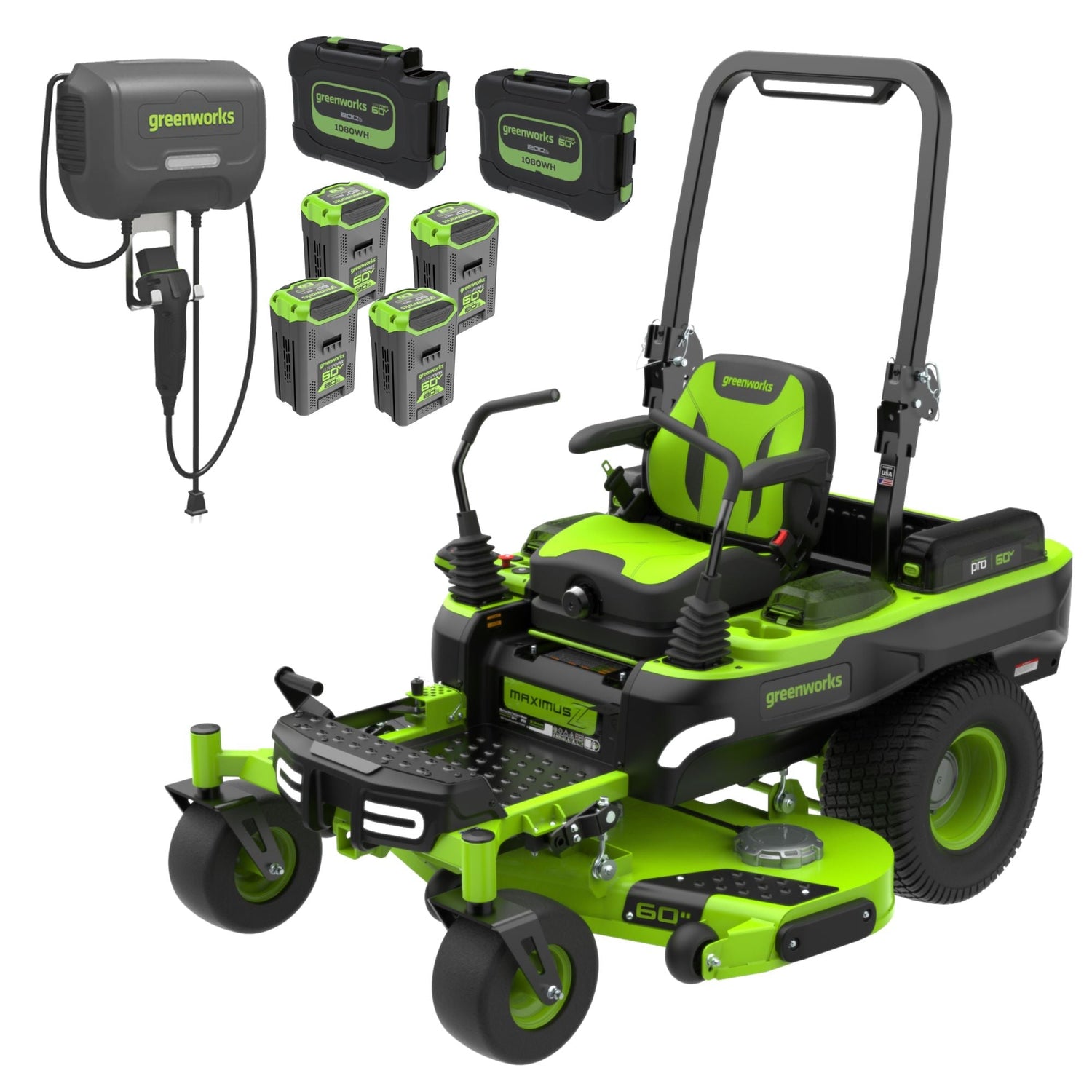 60V 60” Maximus Zero Turn w/ (2) 20.0 Ah, (4) 8.0 Ah Batteries & 1.5KW Charger