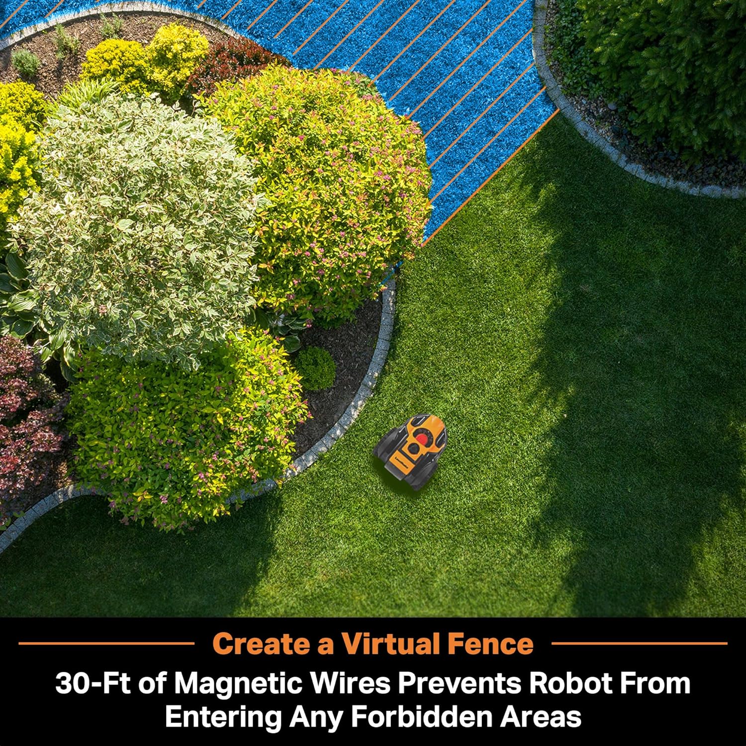 LawnMaster OcuMow™ Robot Lawn Mower Perimeter Wire Free Robotic for Small Yards up to 1000 Square feet Optical Navigation Automatic Obstacle Avoidance Low Noise Spot Cut and No Go Function
